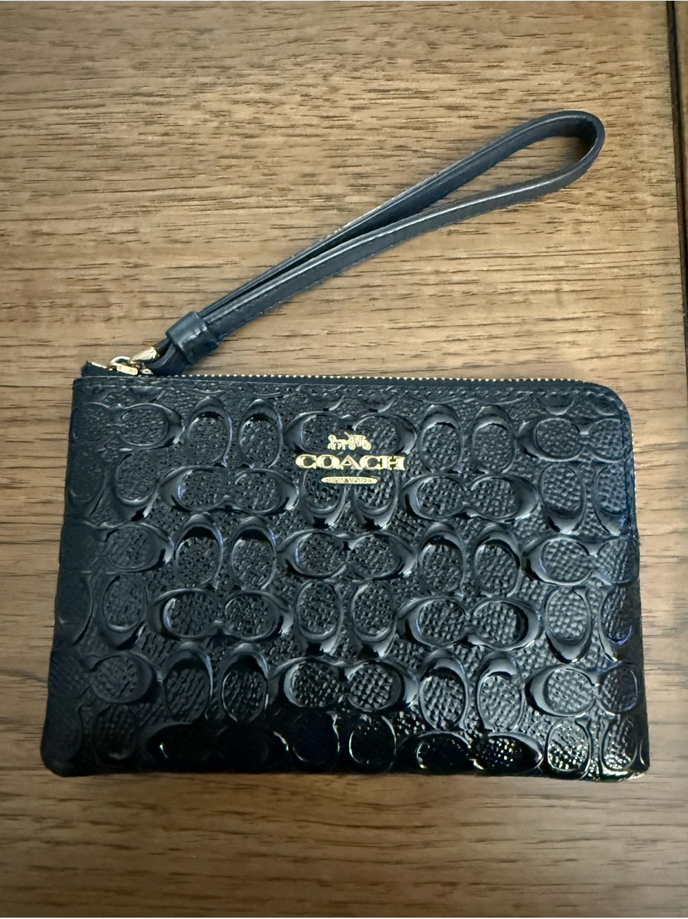 Coach Black Patent Signature Embossed Wristlet